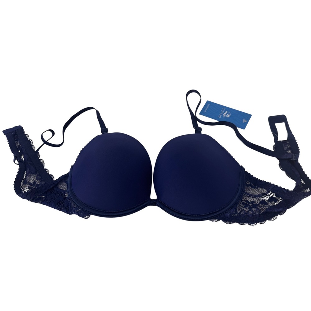 Cupshe Womens Navy Blue‎ Lace Push Up Bra Padded Underwire Size Medium NEW